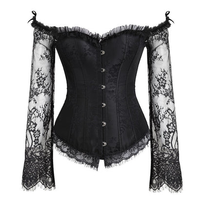 Dame Korsettop i Blonder med Lange Ærmer – Overbust Bustier